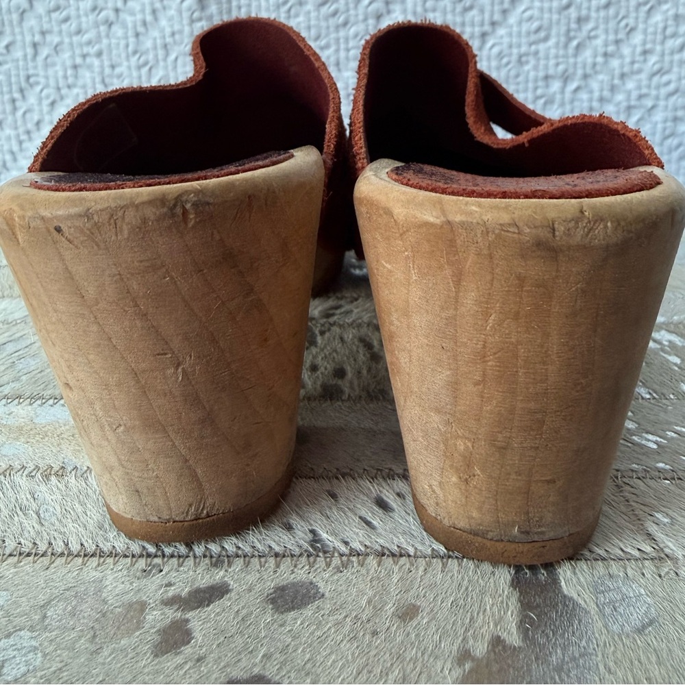 Basabo Rust Suede Wooden Clog Mules Size 40 - Picture 5 of 6